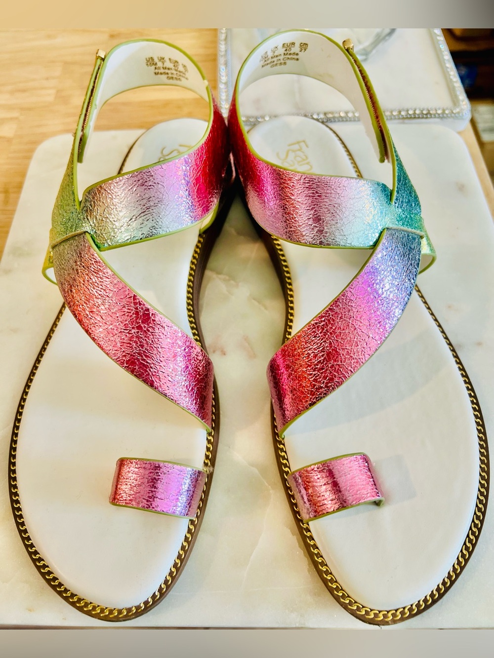Franco Sarto Gensi Women Multicolor Metallic Strappy Toe-Loop Sandal 10M E5886S3